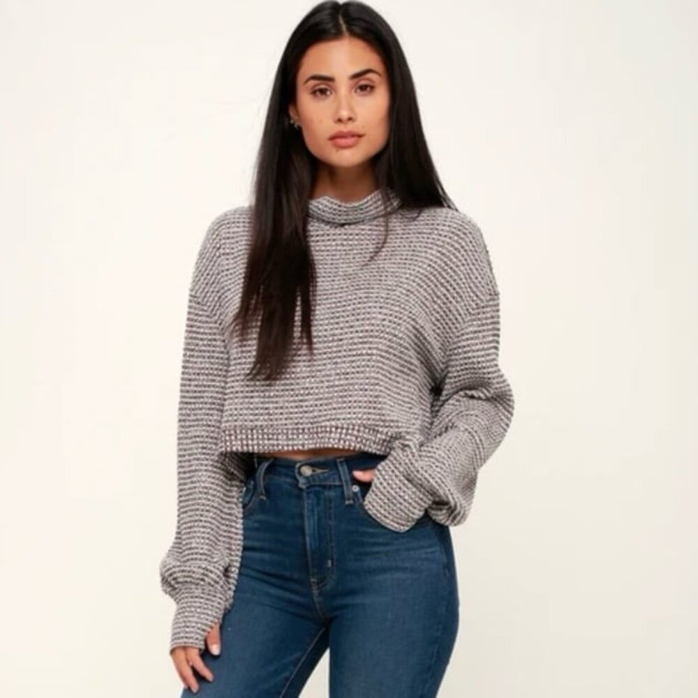 Free People BK Wine Red and White Turtleneck Long Sleeve Top